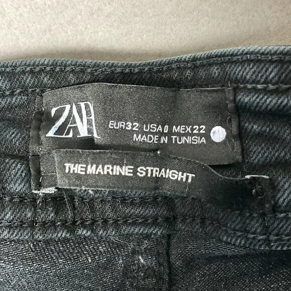 Zara Jeans Marine Straight Jeans Size 0‎ Women Wide Leg Raw Hem Faded High Rise - Picture 10 of 11
